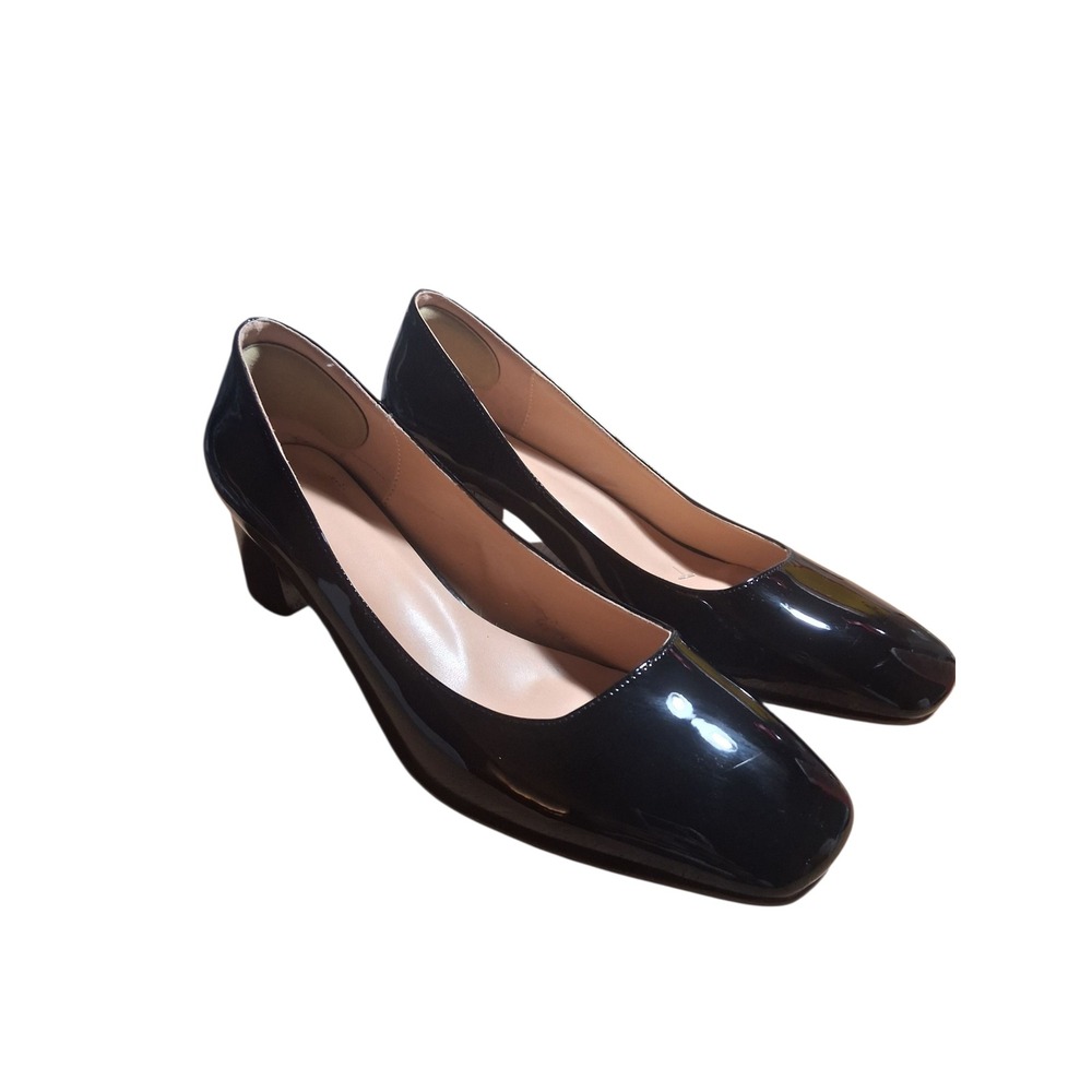 Classic Black Patent Mid Heel Pumps - Women
